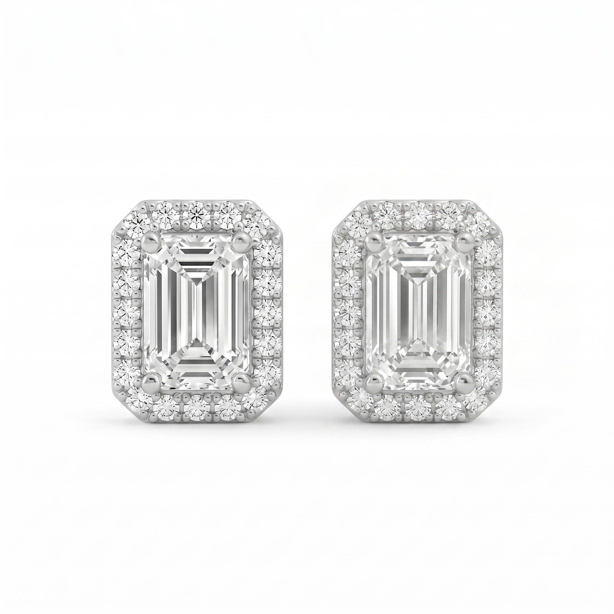 Emerald Halo Studs - Basket Setting