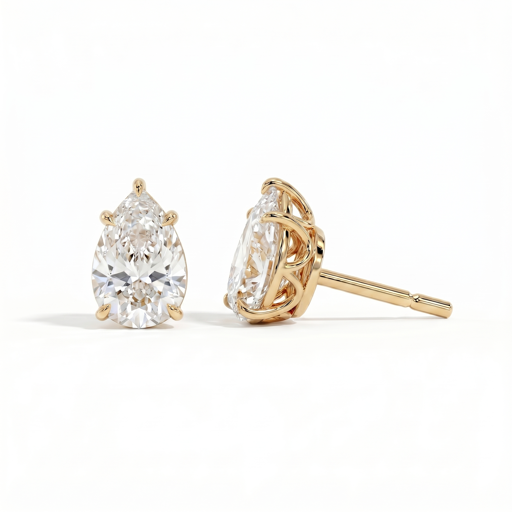 Pear solitaire studs - Lotus setting