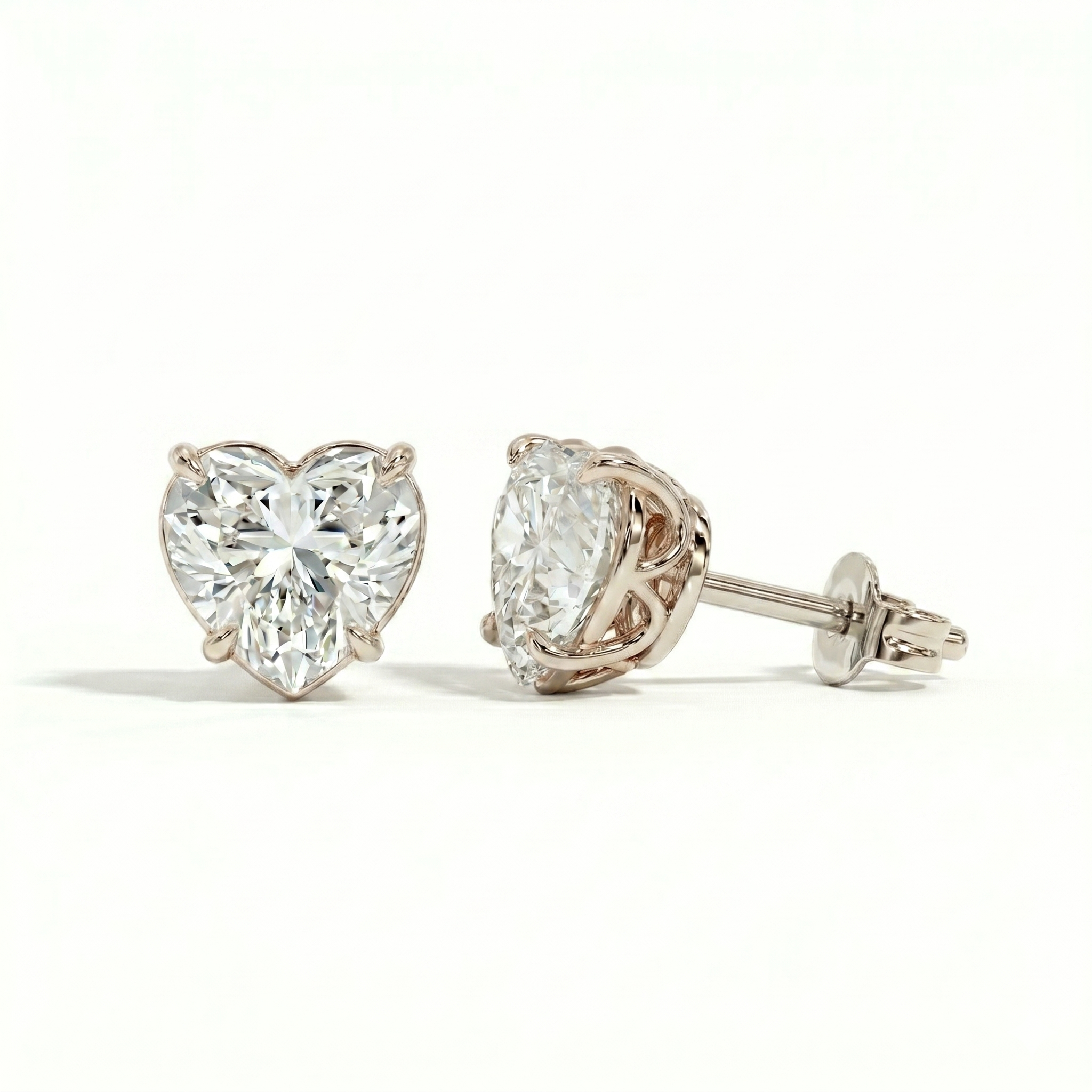 Heart solitaire studs - Lotus setting