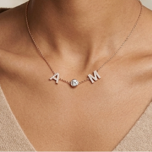 Dual Initial Diamond Bezel Necklace
