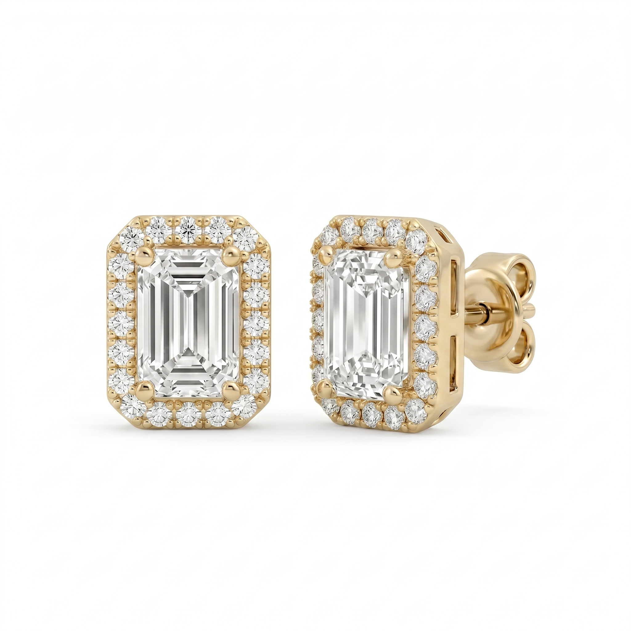 Emerald Halo Studs - Basket Setting