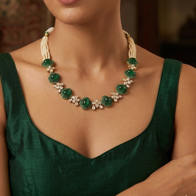 Emerald Blossom Polki Necklace