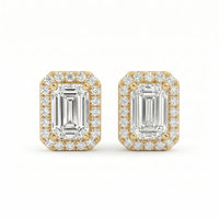 Emerald Halo Studs - Basket Setting