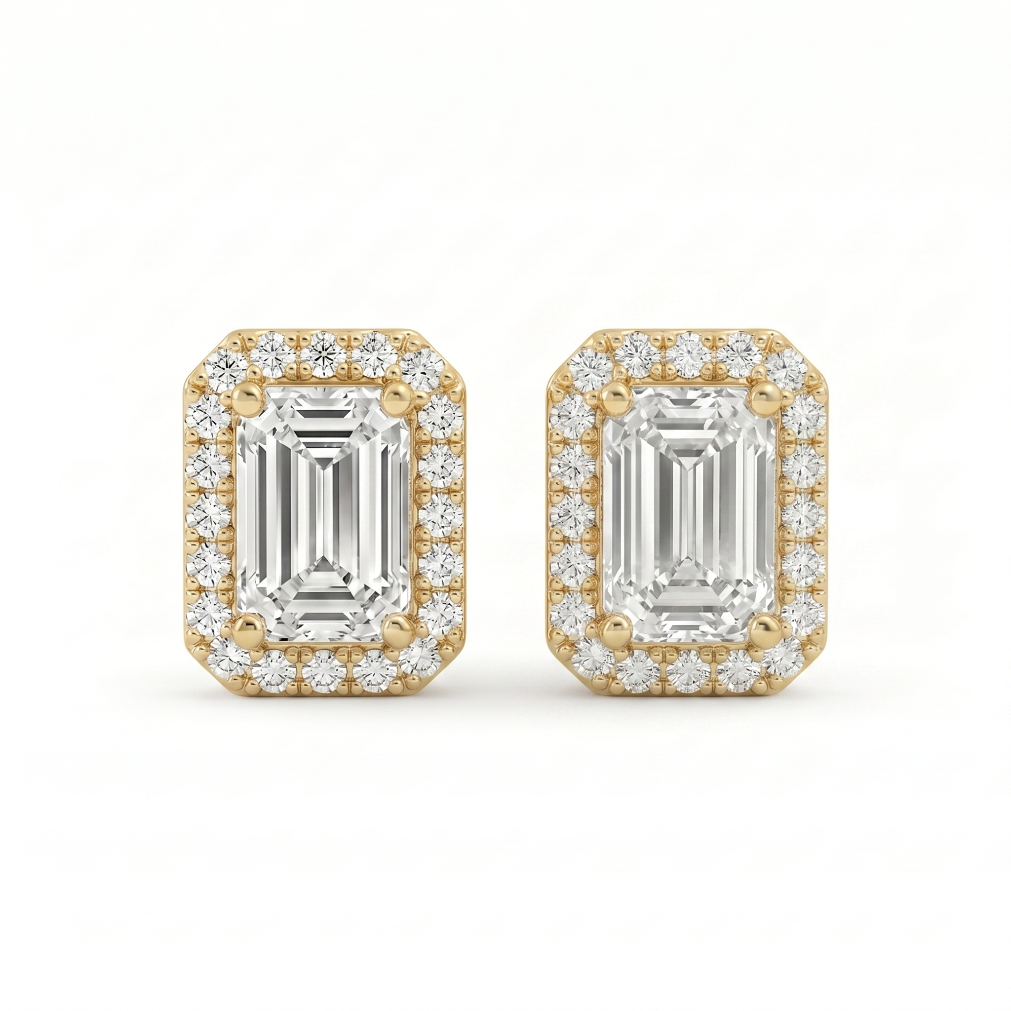 Emerald Halo Studs - Basket Setting