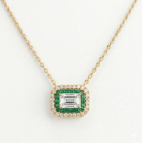 Double Halo Emerald Necklace