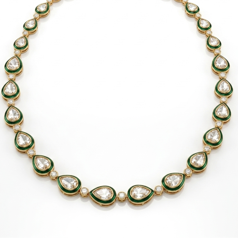 Meenakari Polki Teardrop Necklace