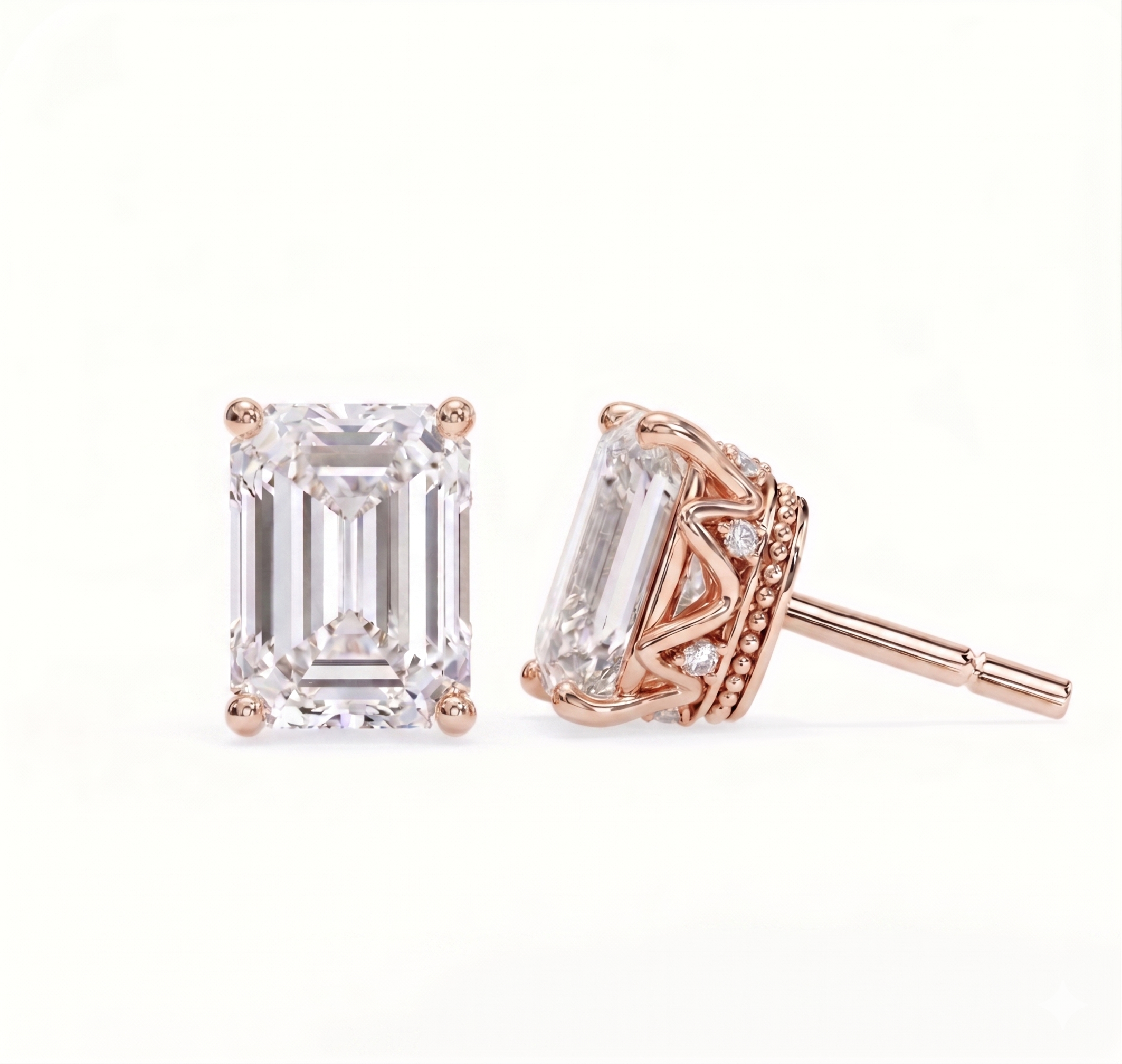 Emerald solitaire studs - Crown setting