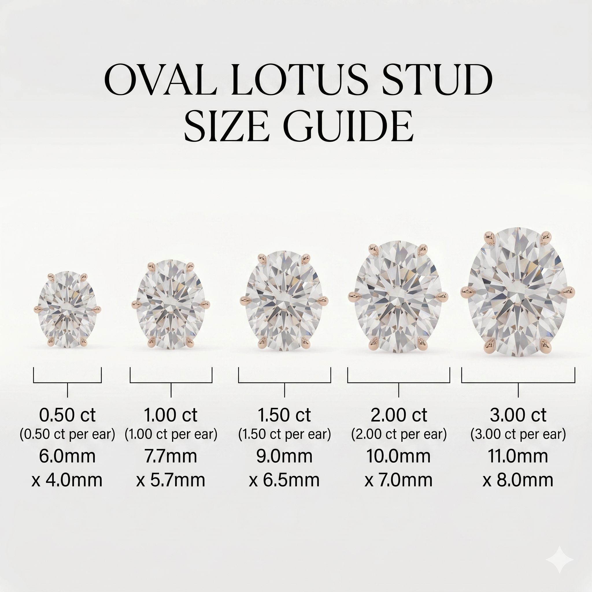 Oval solitaire studs - Lotus setting