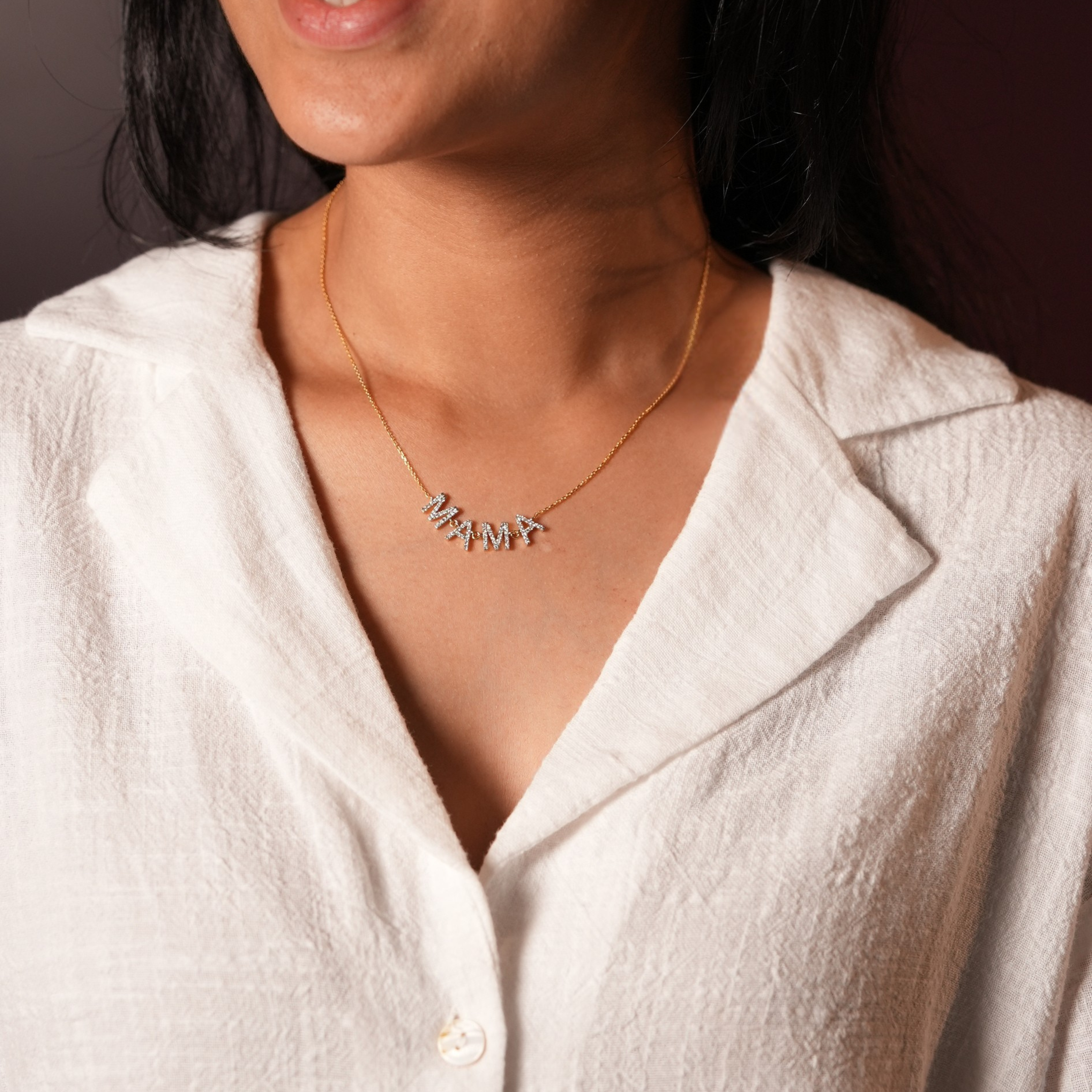Diamond MAMA Initial Station Necklace.
