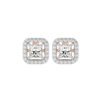1 ct Princess studs with square halo - Basket setting