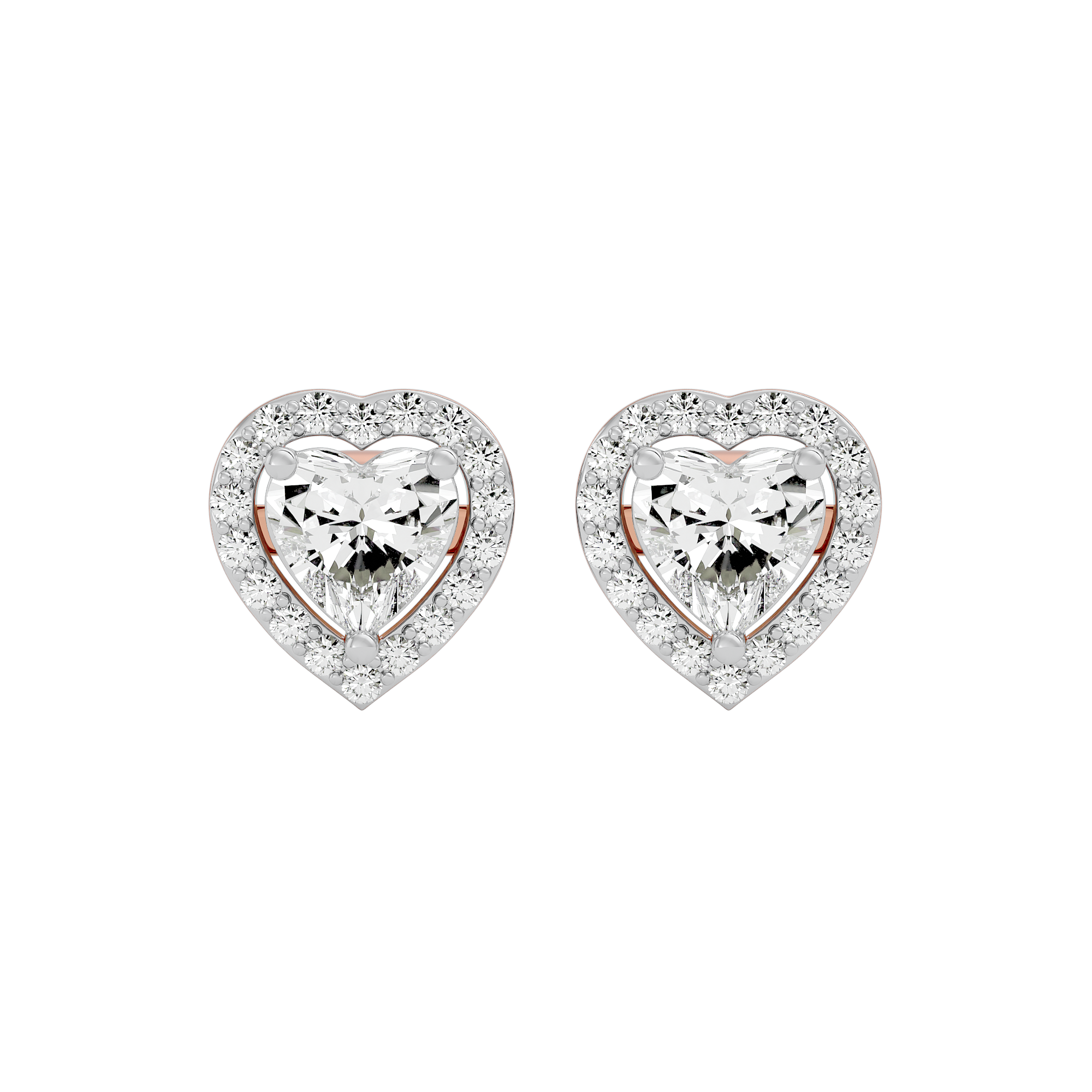 2 ct Heart halo studs - Basket setting