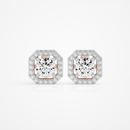 1 ct Round studs with square halo - Basket setting