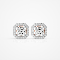 1 ct Round studs with square halo - Basket setting