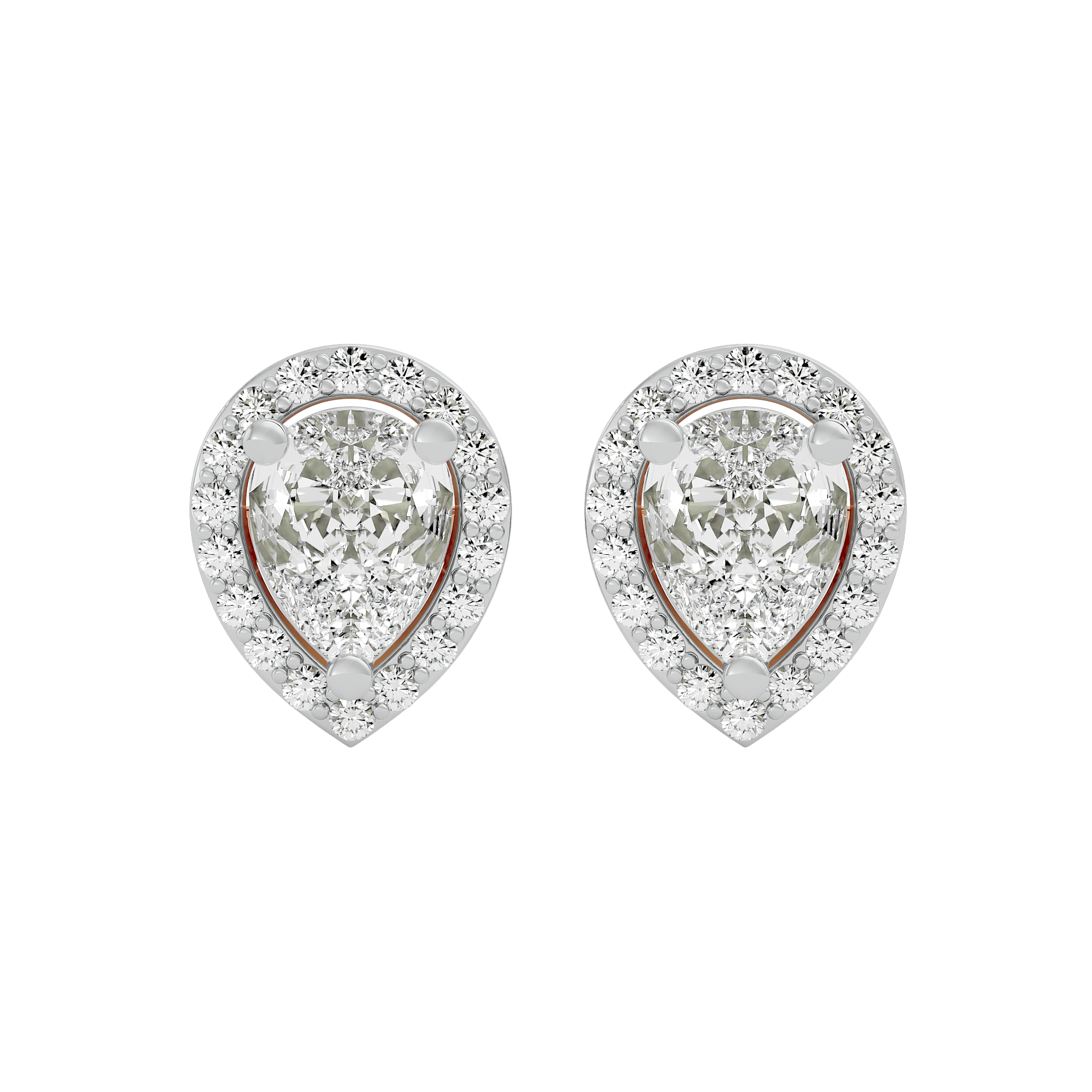 2 ct Pear halo studs - Basket setting