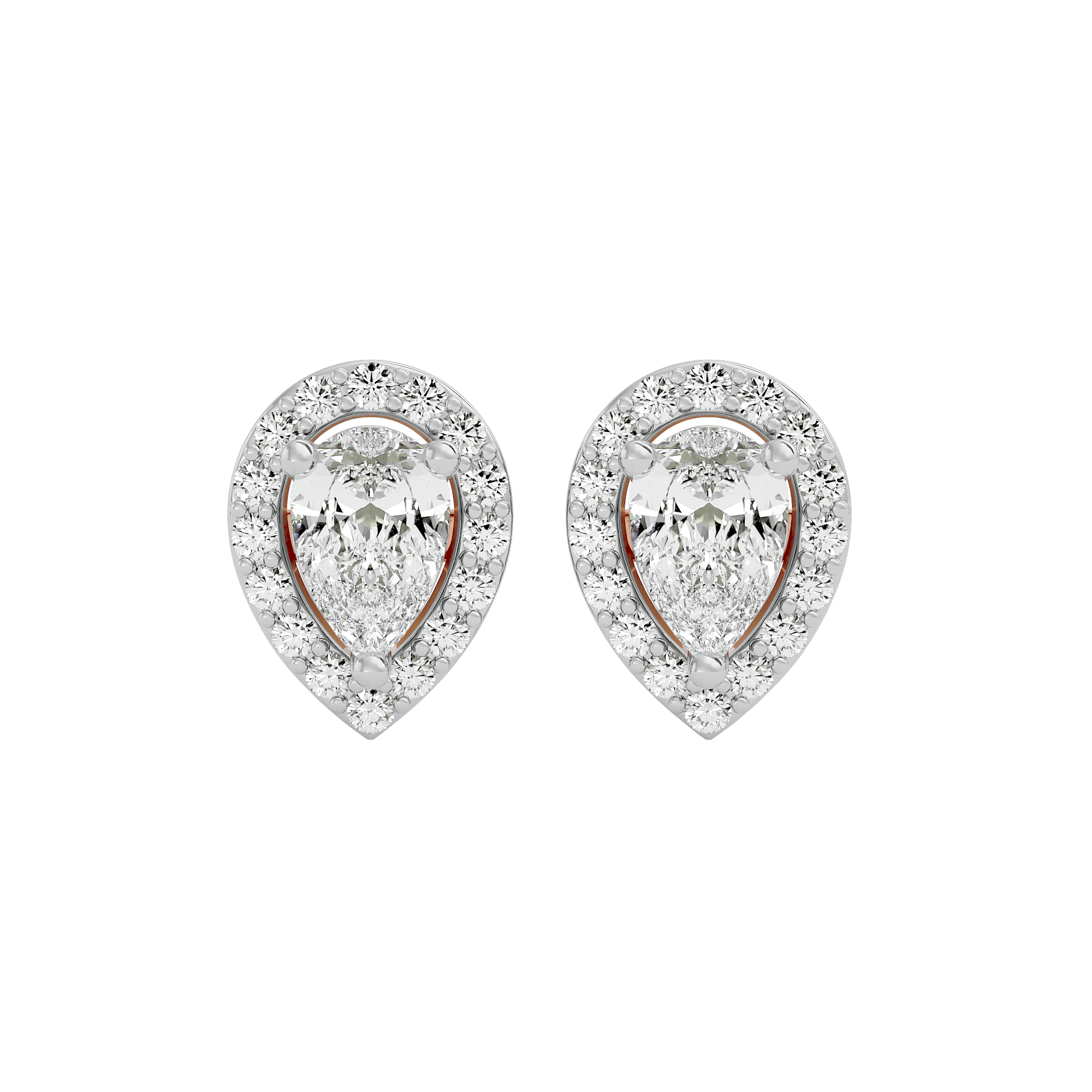 1 ct Pear halo studs - Basket setting