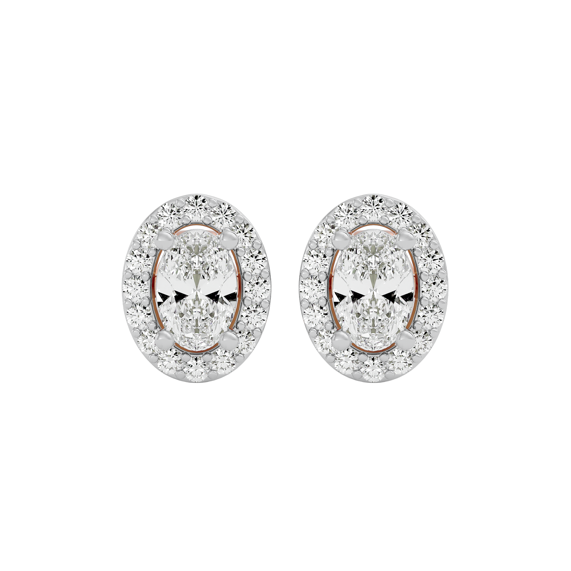 1 ct Oval halo studs - Basket setting