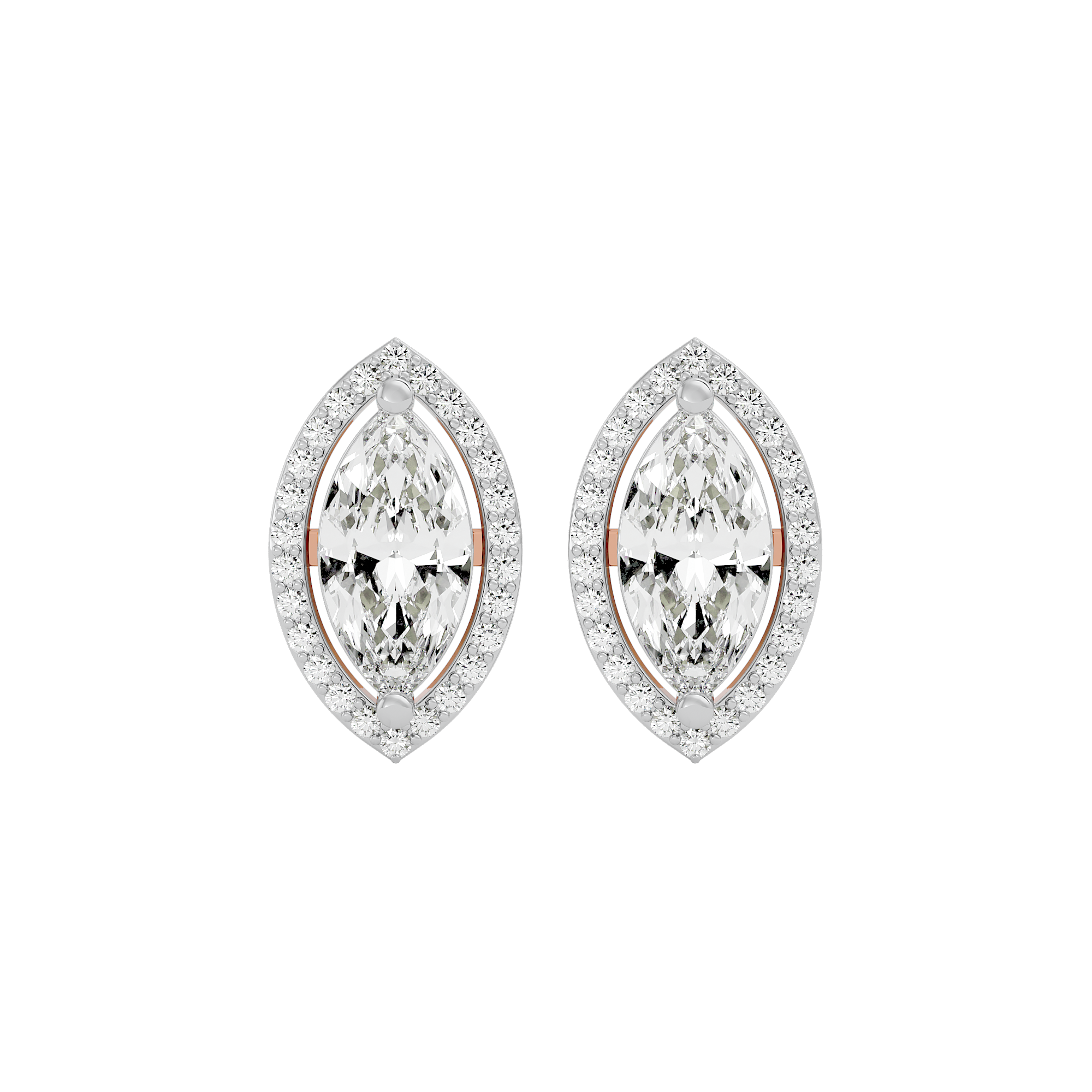 4 ct Marquise halo studs - Basket setting