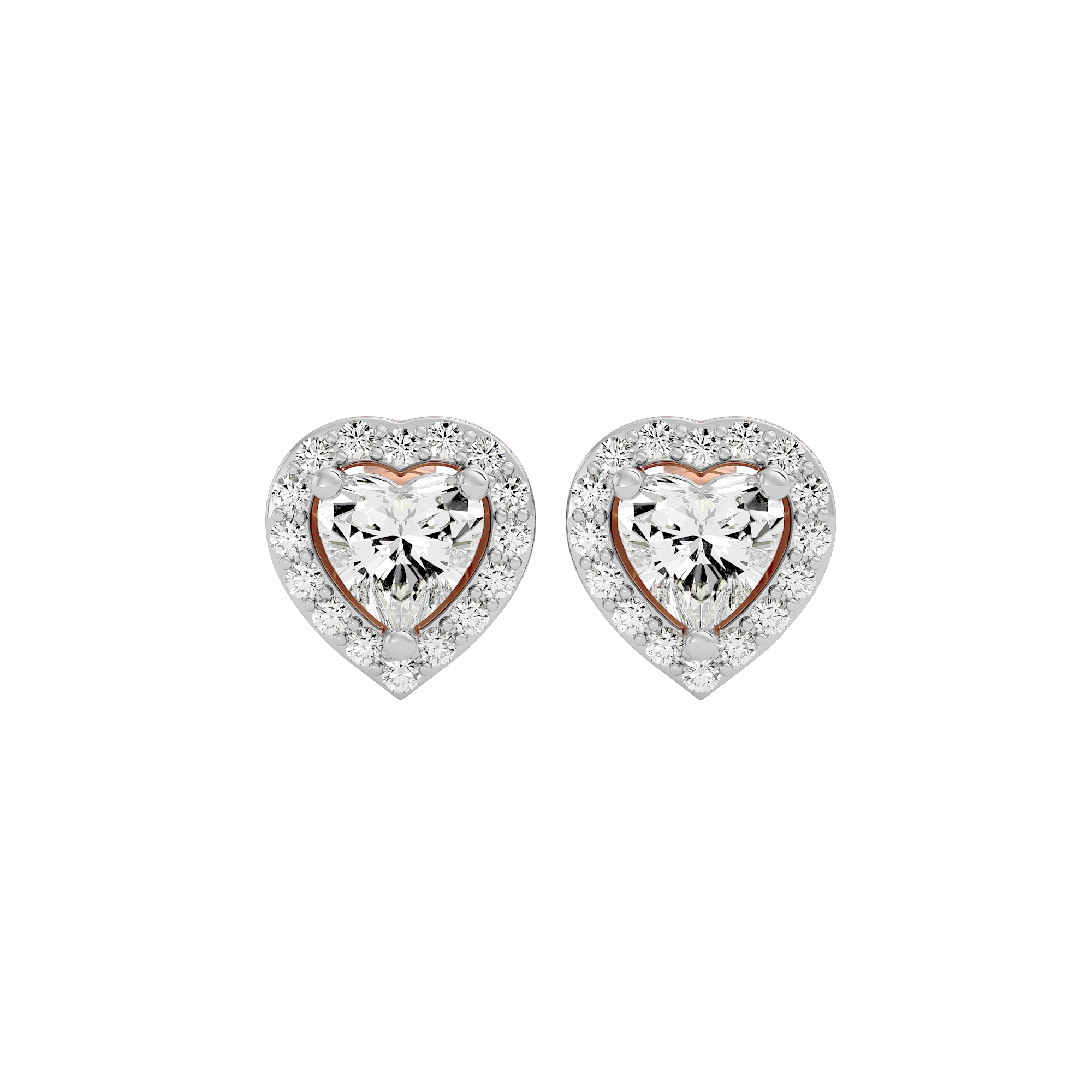 0.5 ct Heart halo studs - Basket Setting