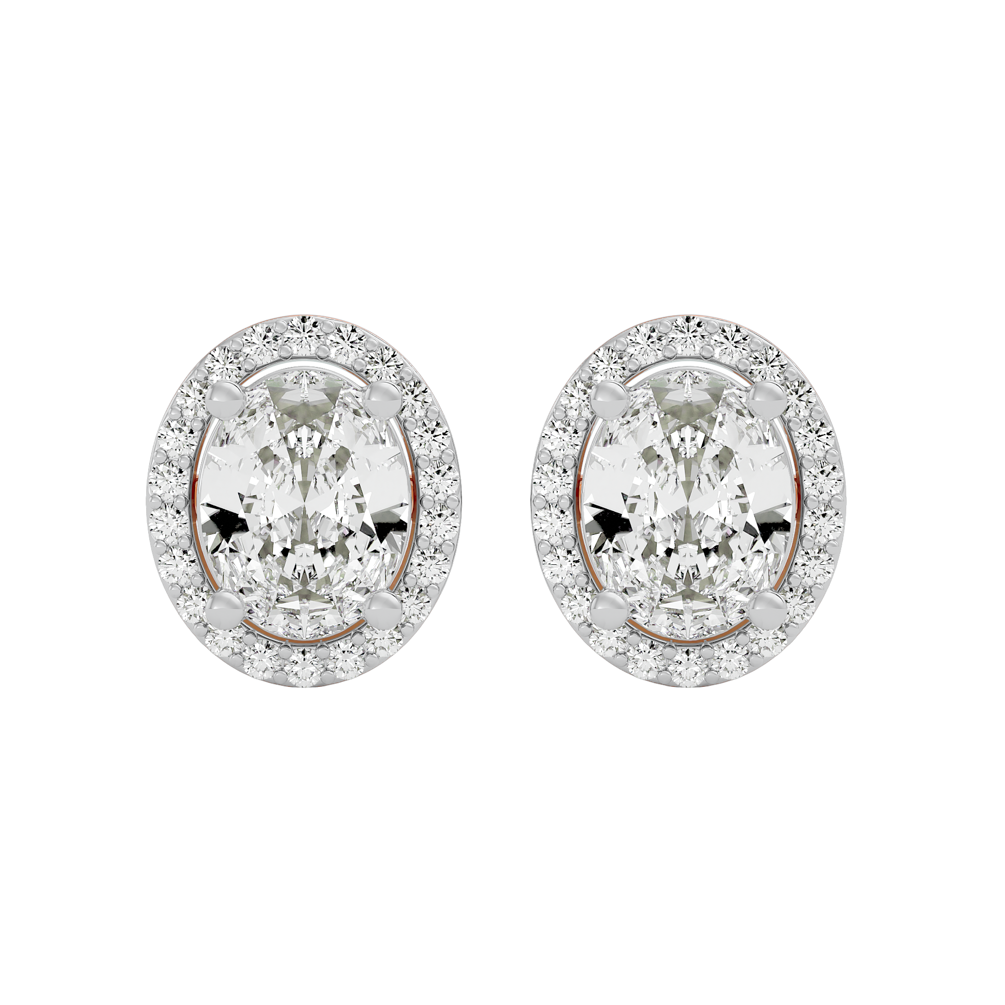 4 ct Oval halo studs - Basket setting