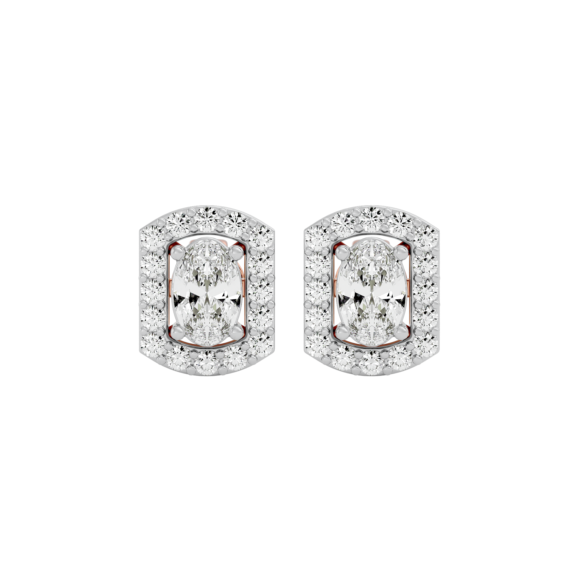 0.6 ct Oval studs with square halo - Basket setting