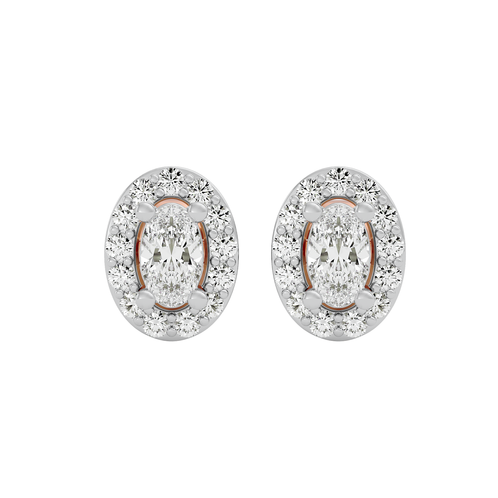 0.5 ct Oval halo studs - Basket setting
