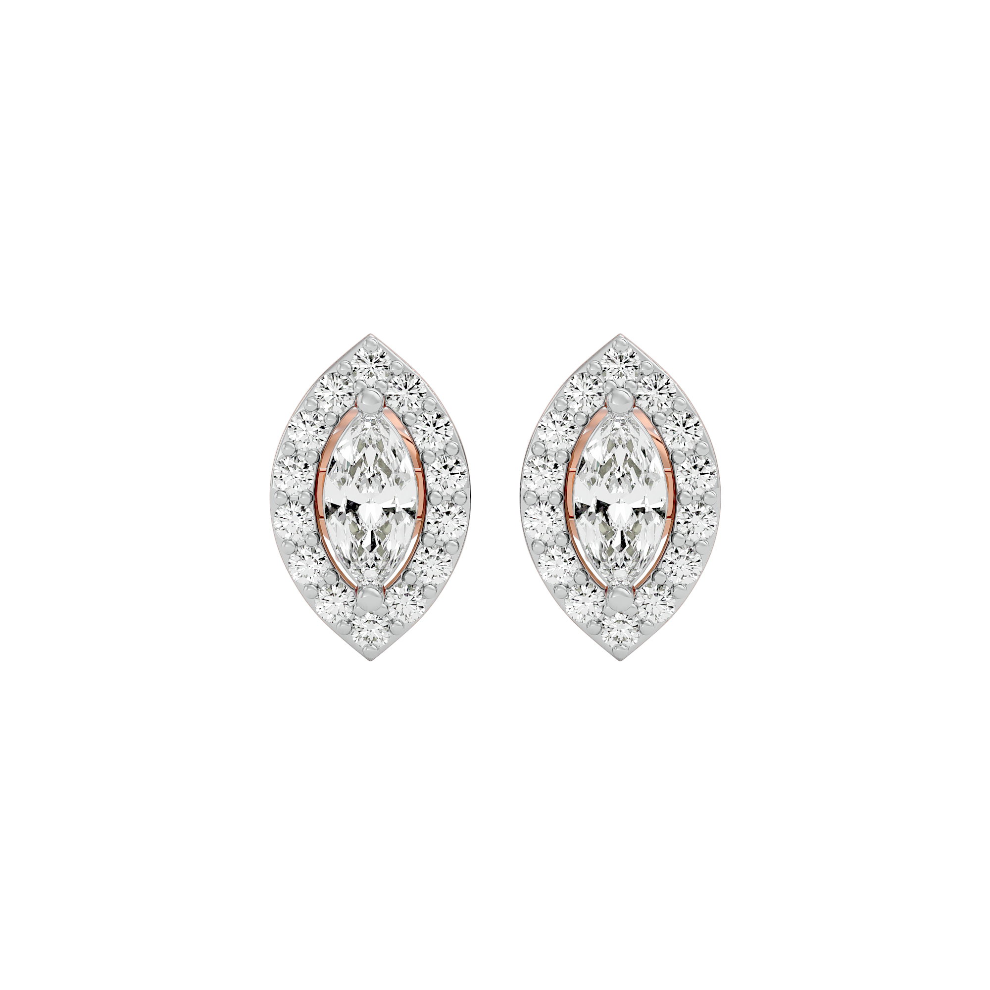 0.5 ct Marquise halo studs - Basket setting