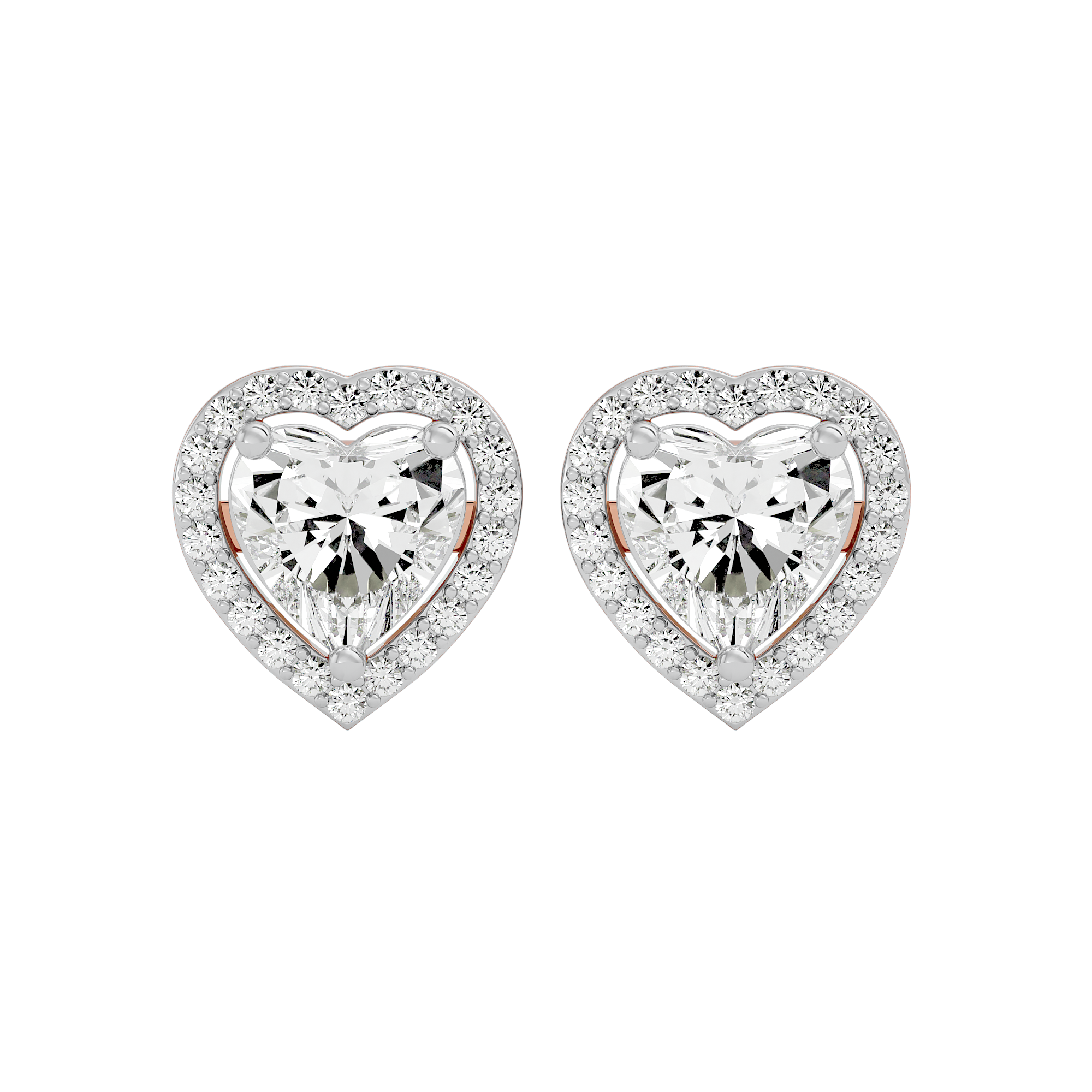 4 ct Heart halo studs - Basket setting
