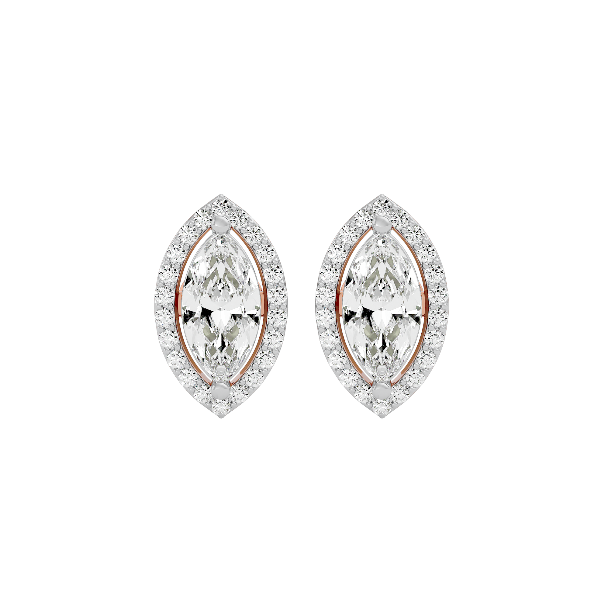 1 ct Marquise halo studs - Basket setting