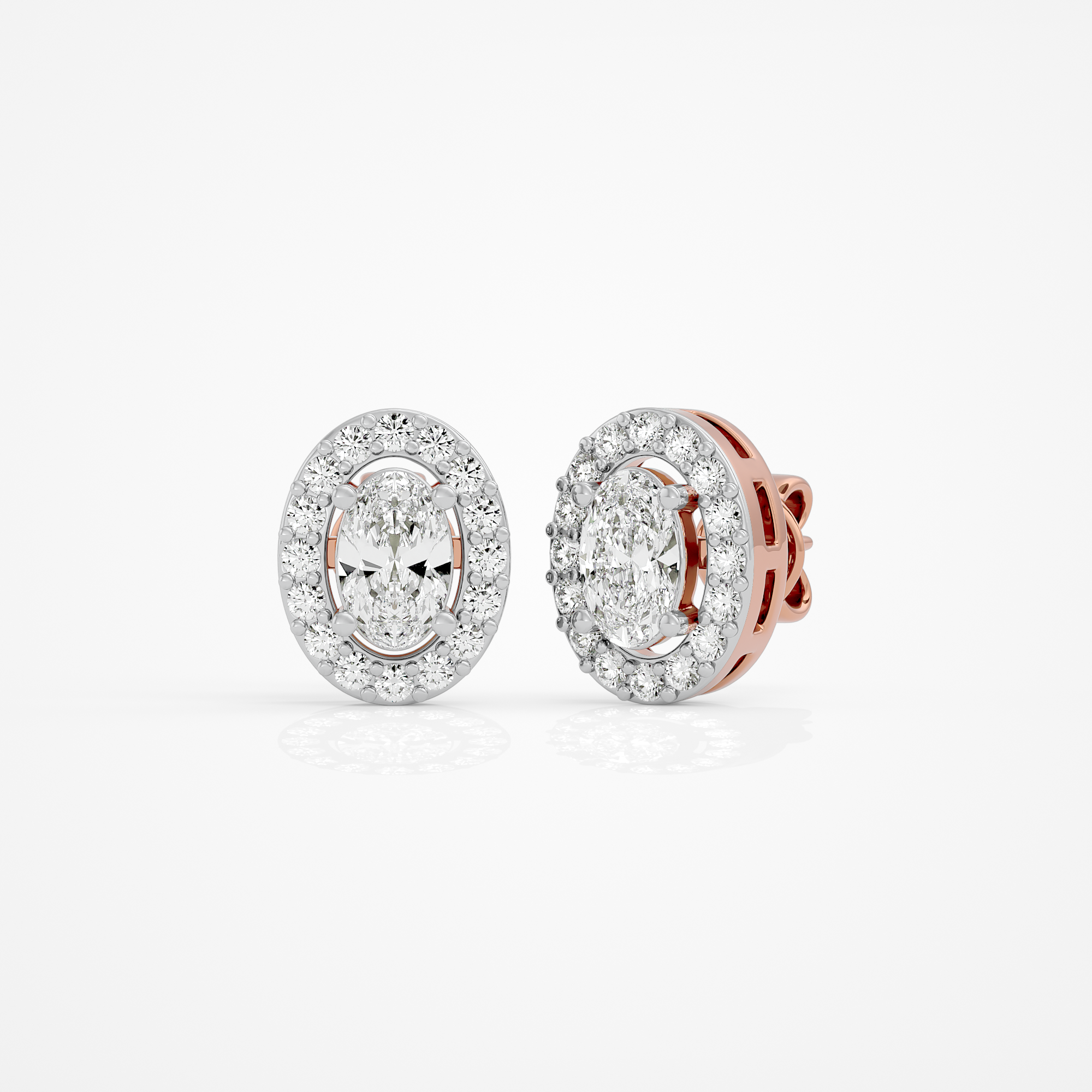0.6 ct Oval studs with halo - Basket setting