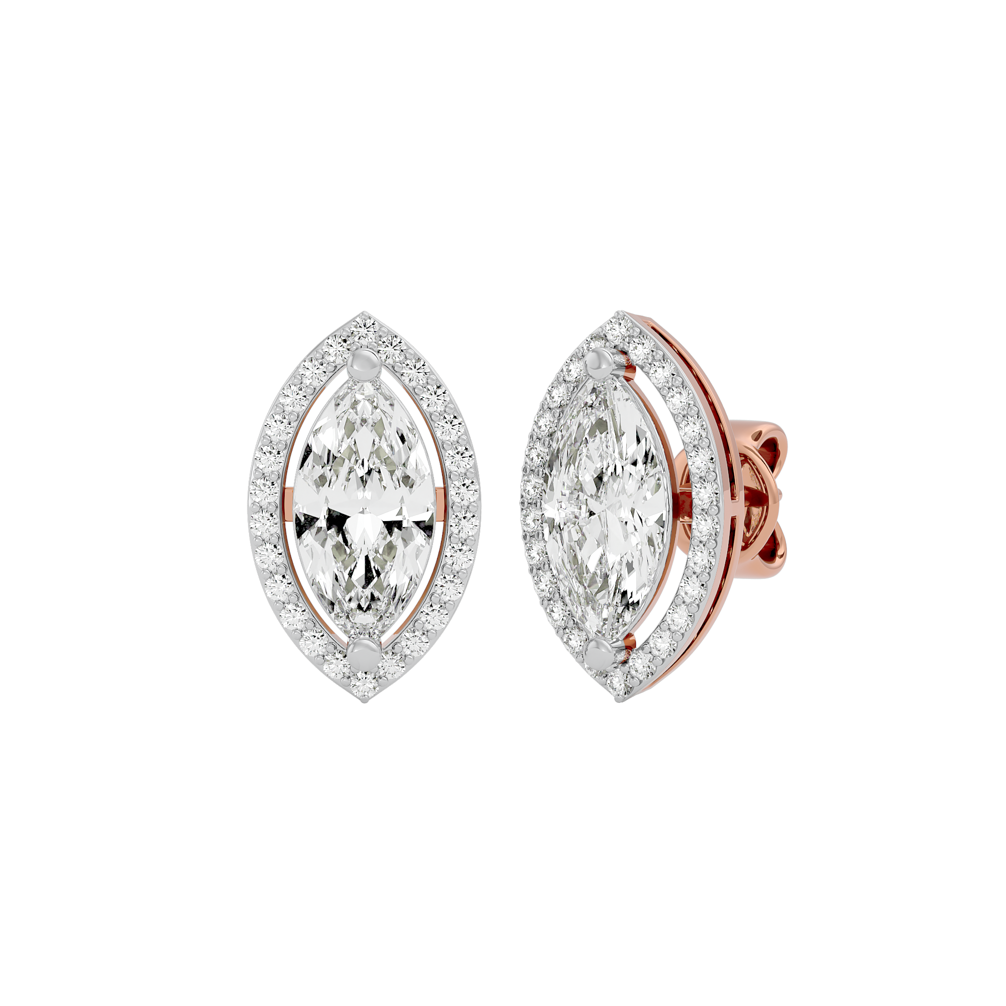 4 ct Marquise halo studs - Basket setting