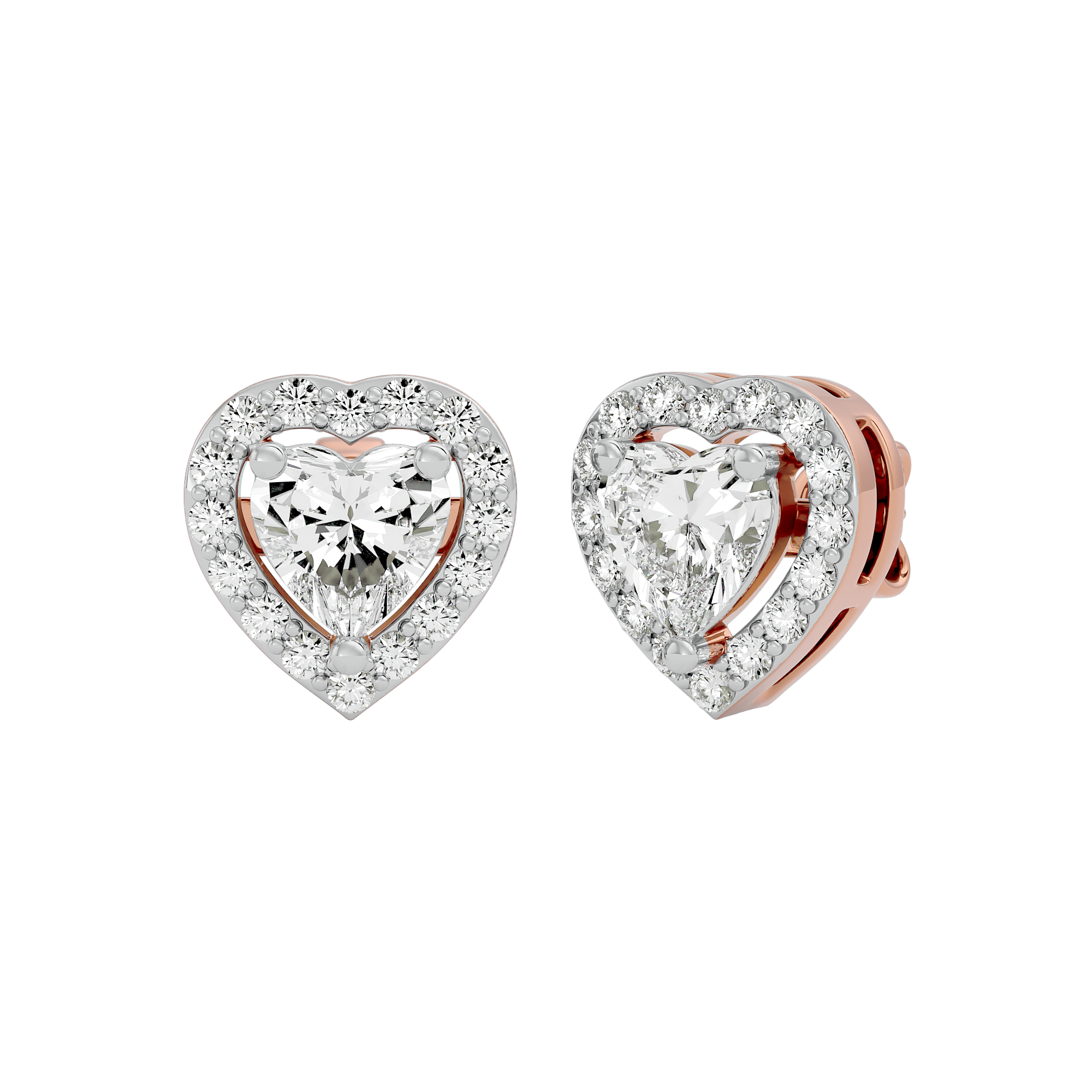 1 ct Heart halo studs - Basket setting
