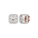1 ct Princess studs with square halo - Basket setting
