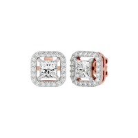 1 ct Princess studs with square halo - Basket setting