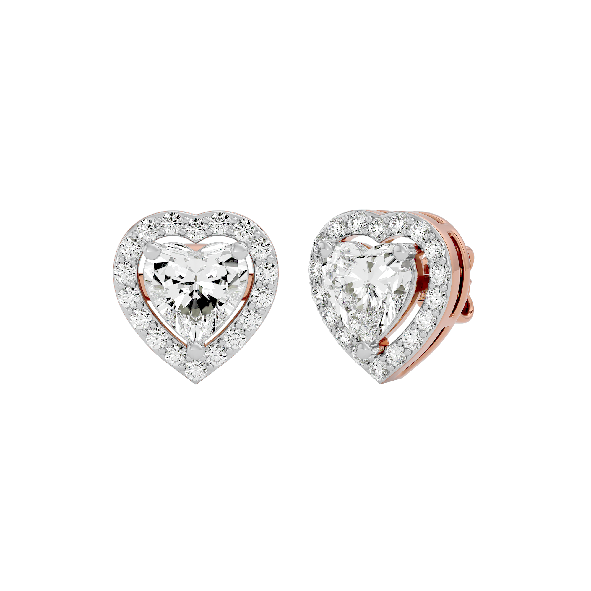 2 ct Heart halo studs - Basket setting