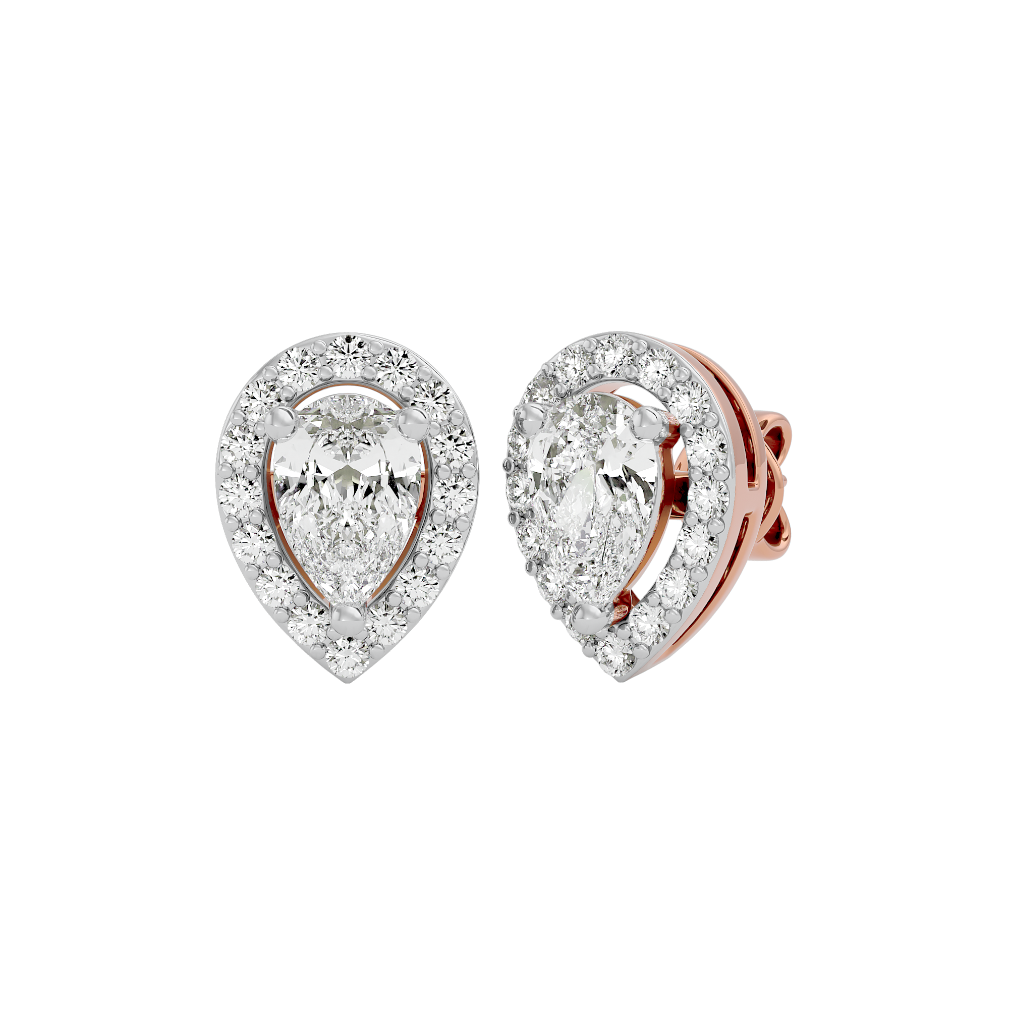 1 ct Pear halo studs - Basket setting