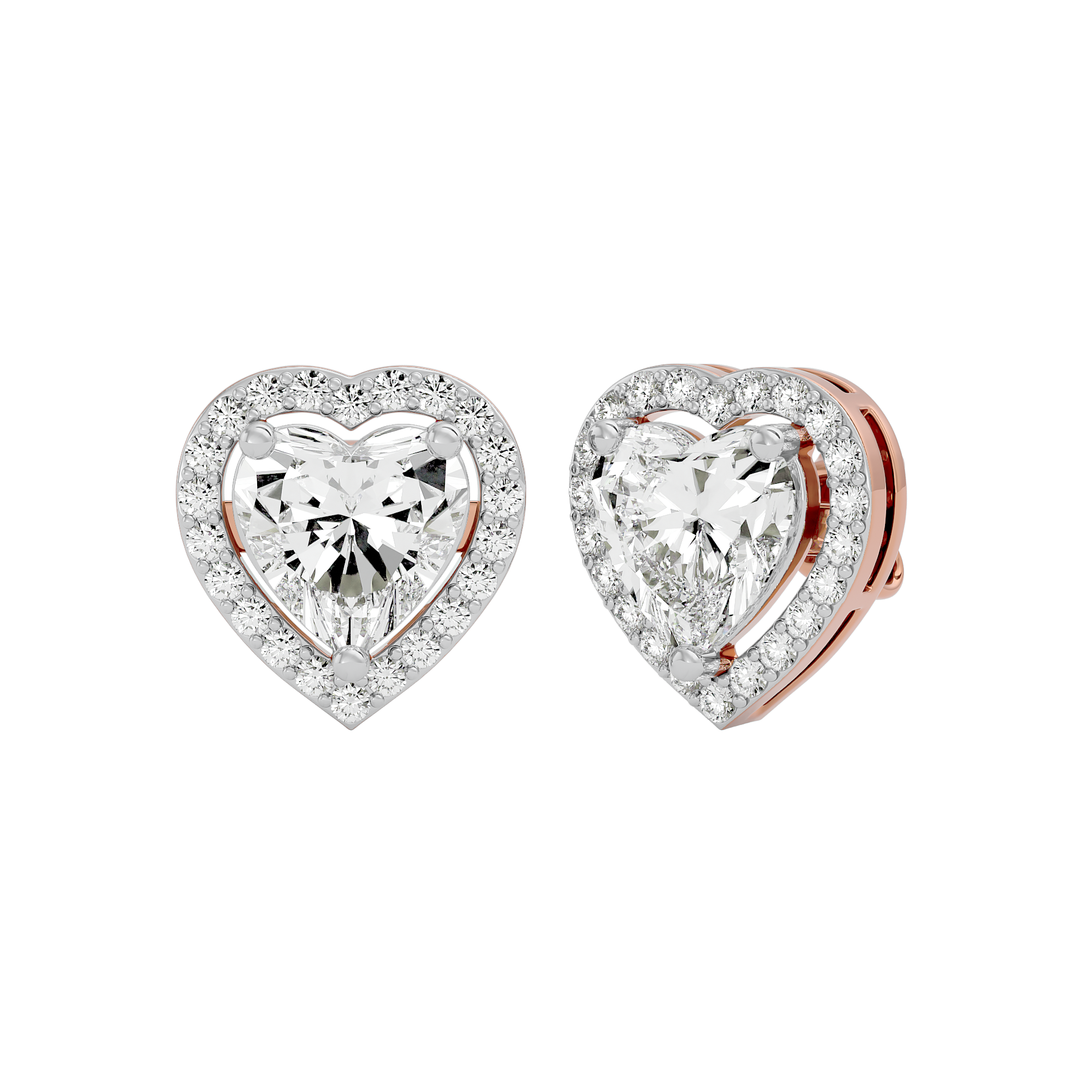 4 ct Heart halo studs - Basket setting