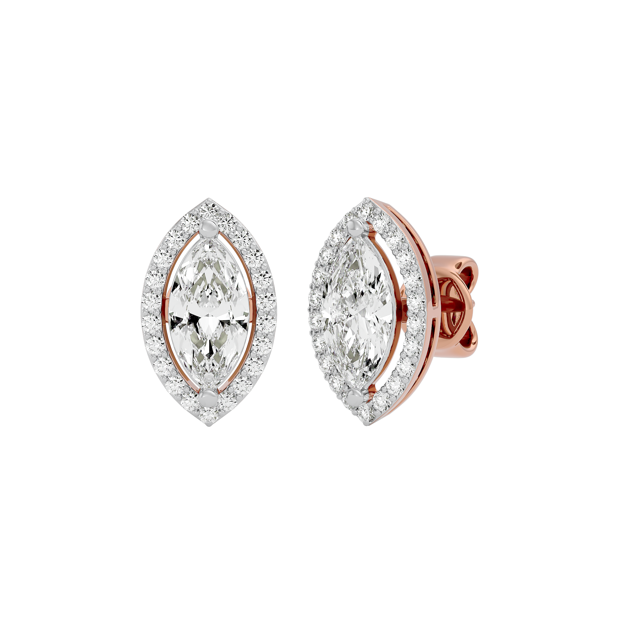 2 ct Marquise halo studs - Basket setting