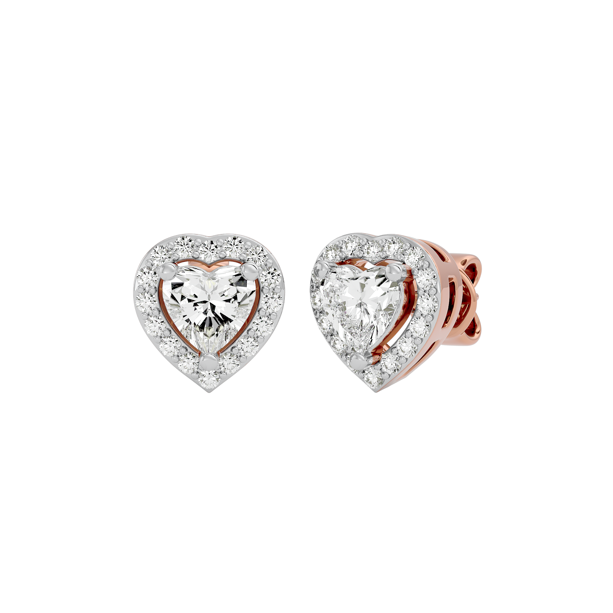 0.5 ct Heart halo studs - Basket Setting