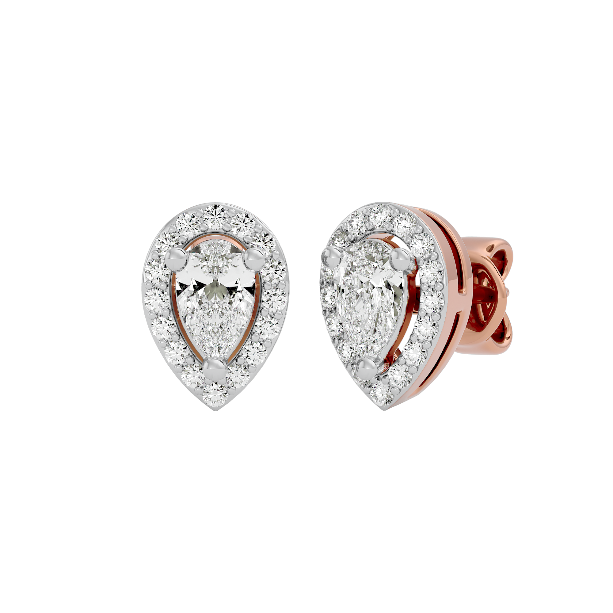 0.5 ct Pear halo studs - Basket Setting