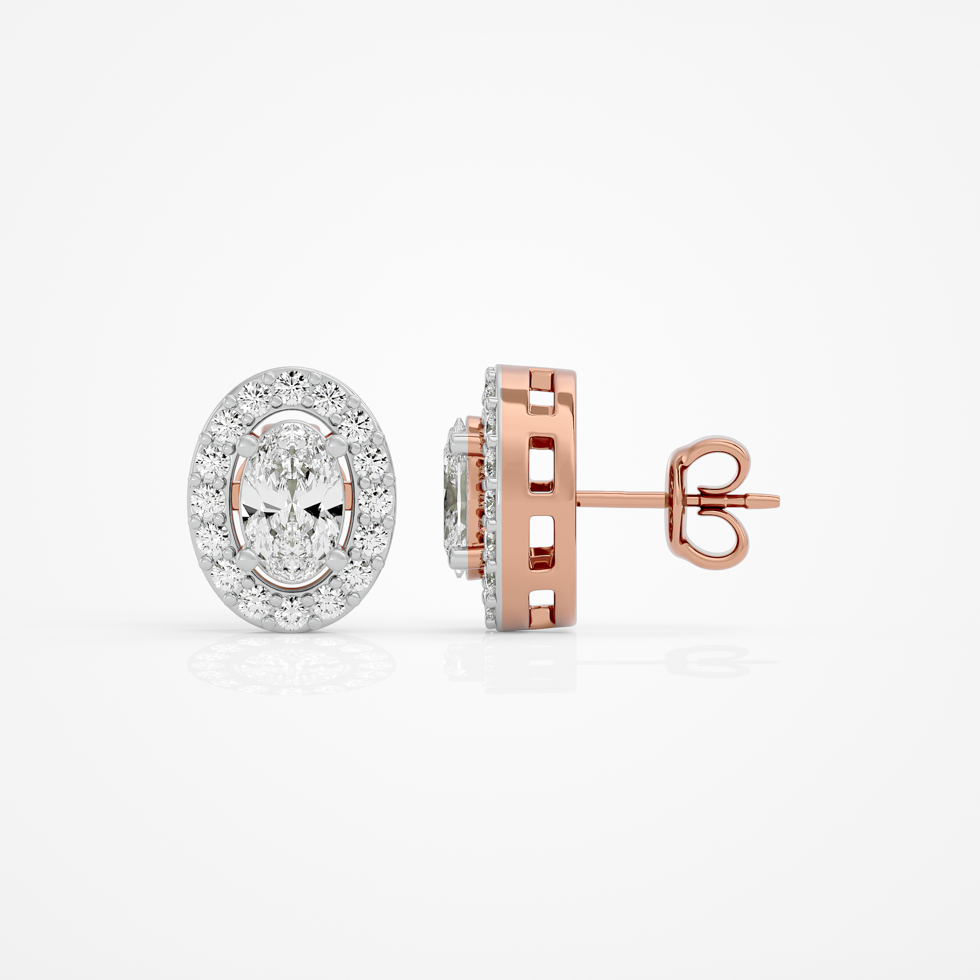0.6 ct Oval studs with halo - Basket setting