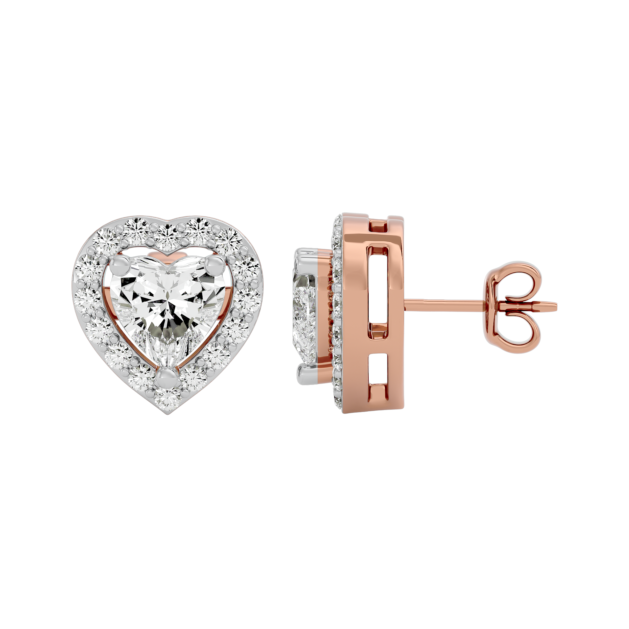 1 ct Heart halo studs - Basket setting