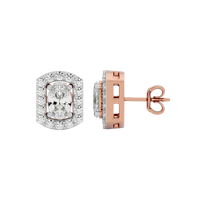 0.6 ct Oval studs with square halo - Basket setting