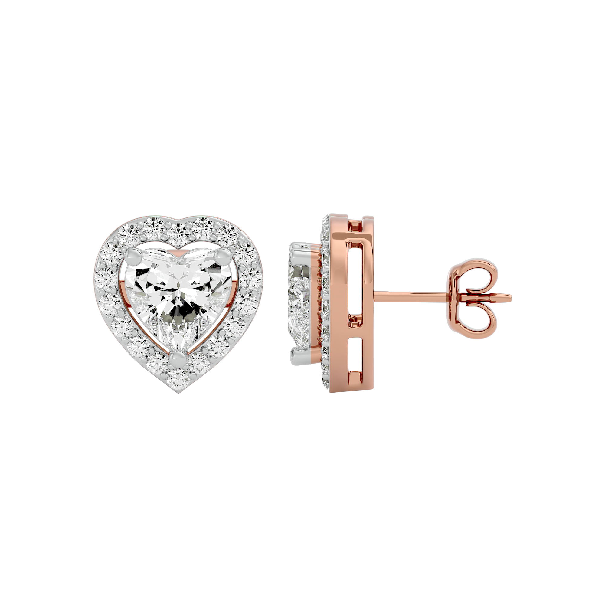 2 ct Heart halo studs - Basket setting