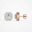 1 ct Round studs with square halo - Basket setting