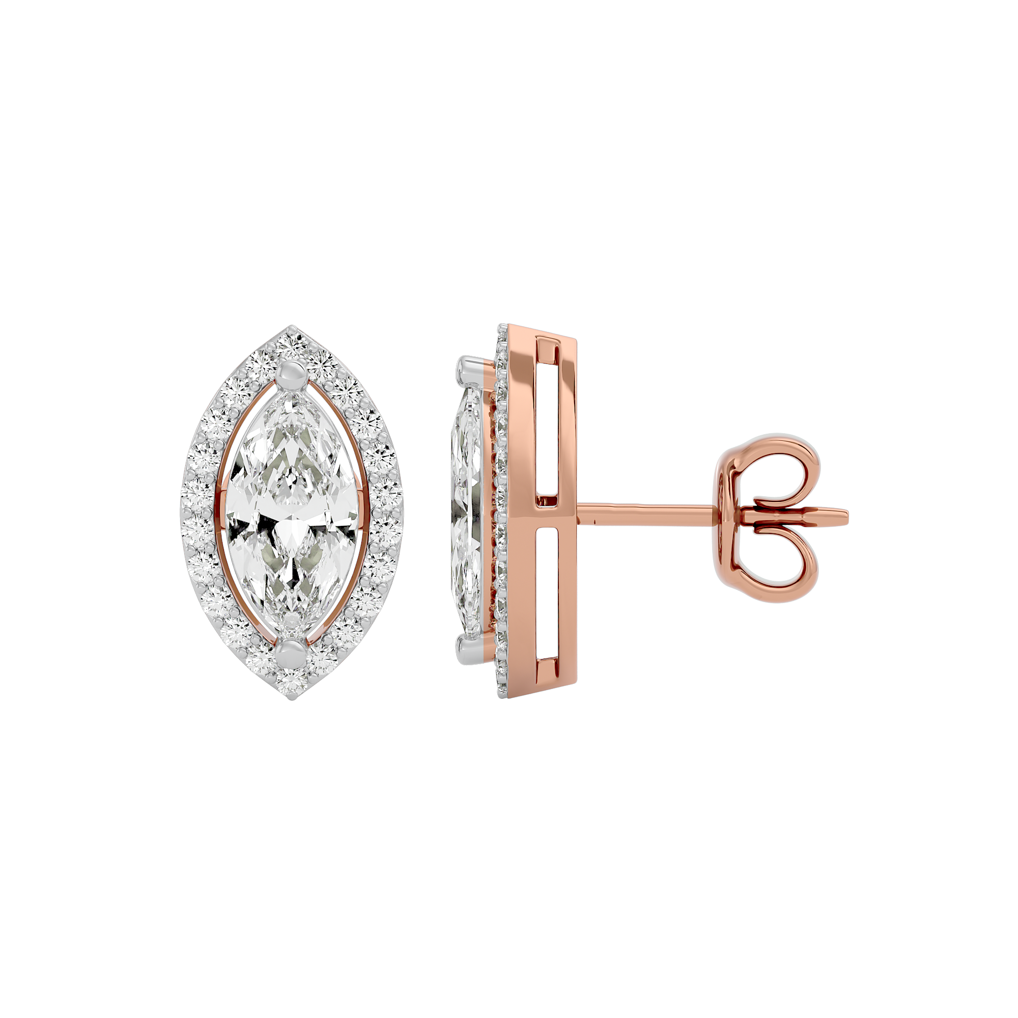 2 ct Marquise halo studs - Basket setting