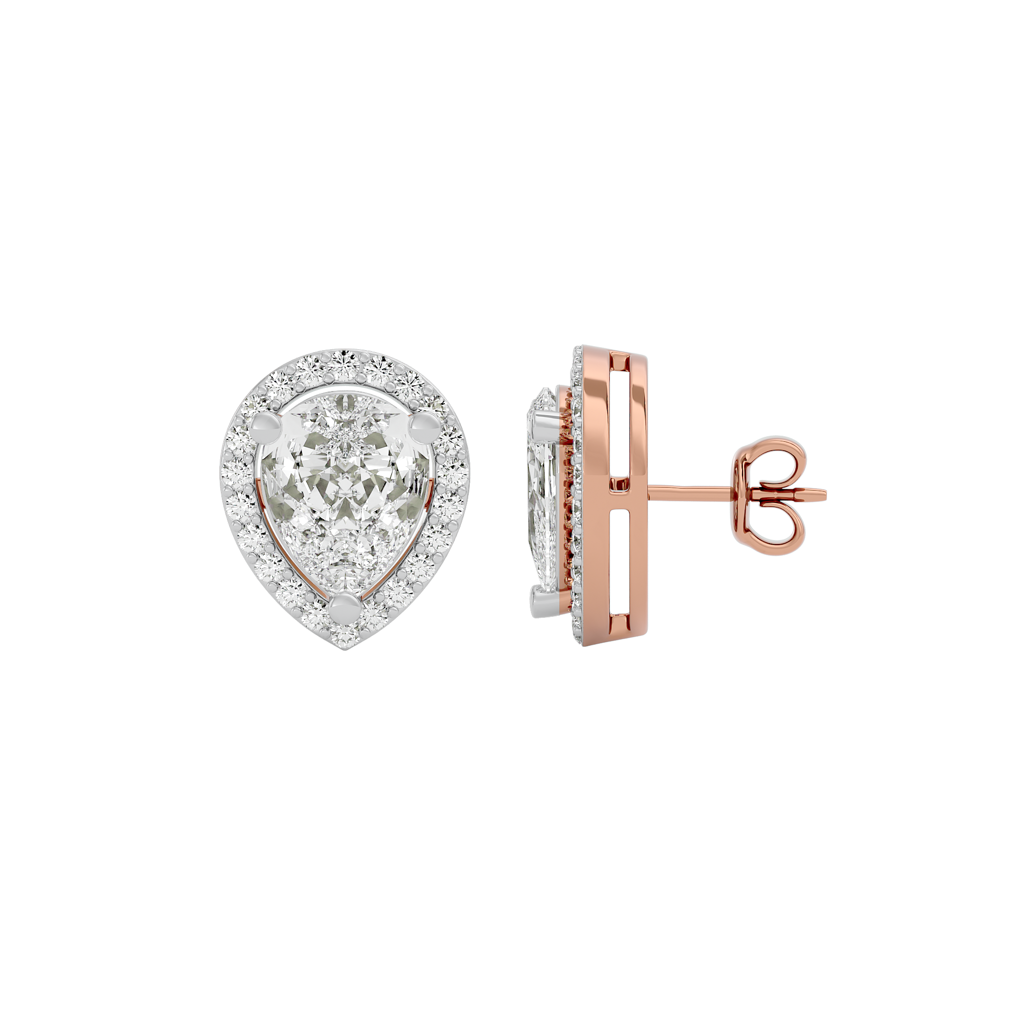 4 ct Pear halo studs - Basket setting