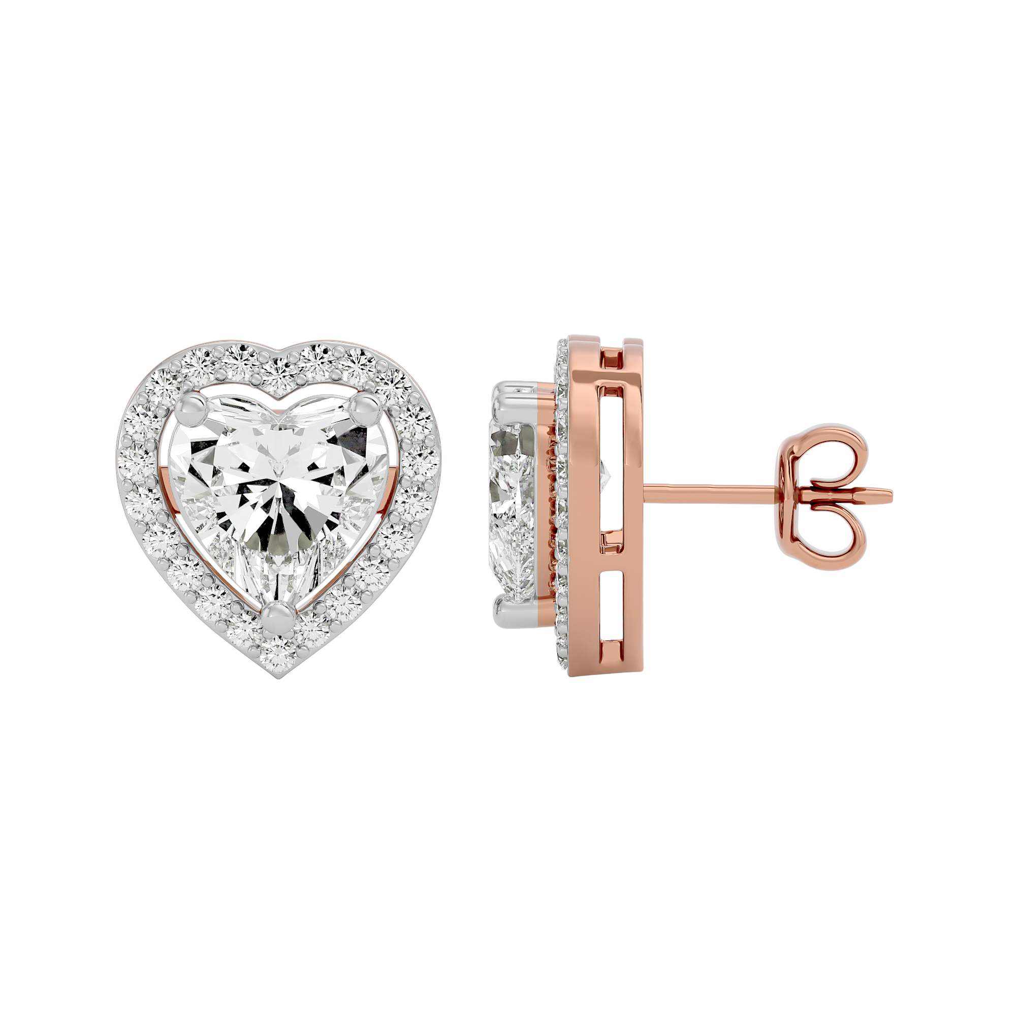 4 ct Heart halo studs - Basket setting