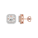 1 ct Princess studs with square halo - Basket setting