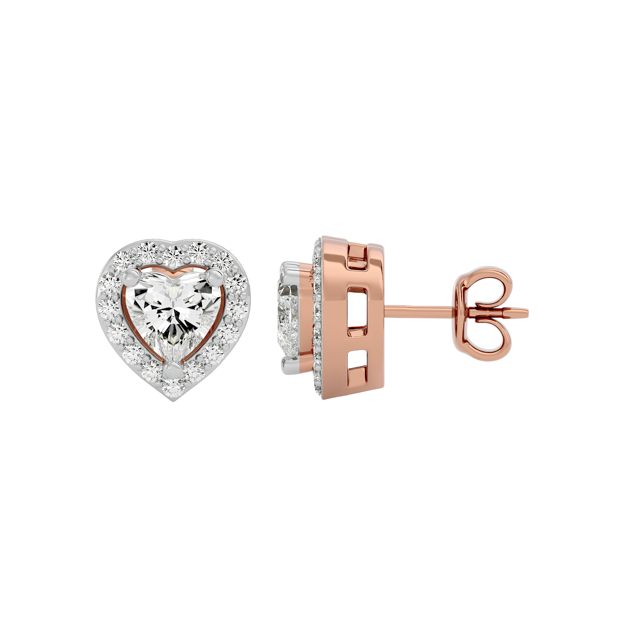 0.5 ct Heart halo studs - Basket Setting
