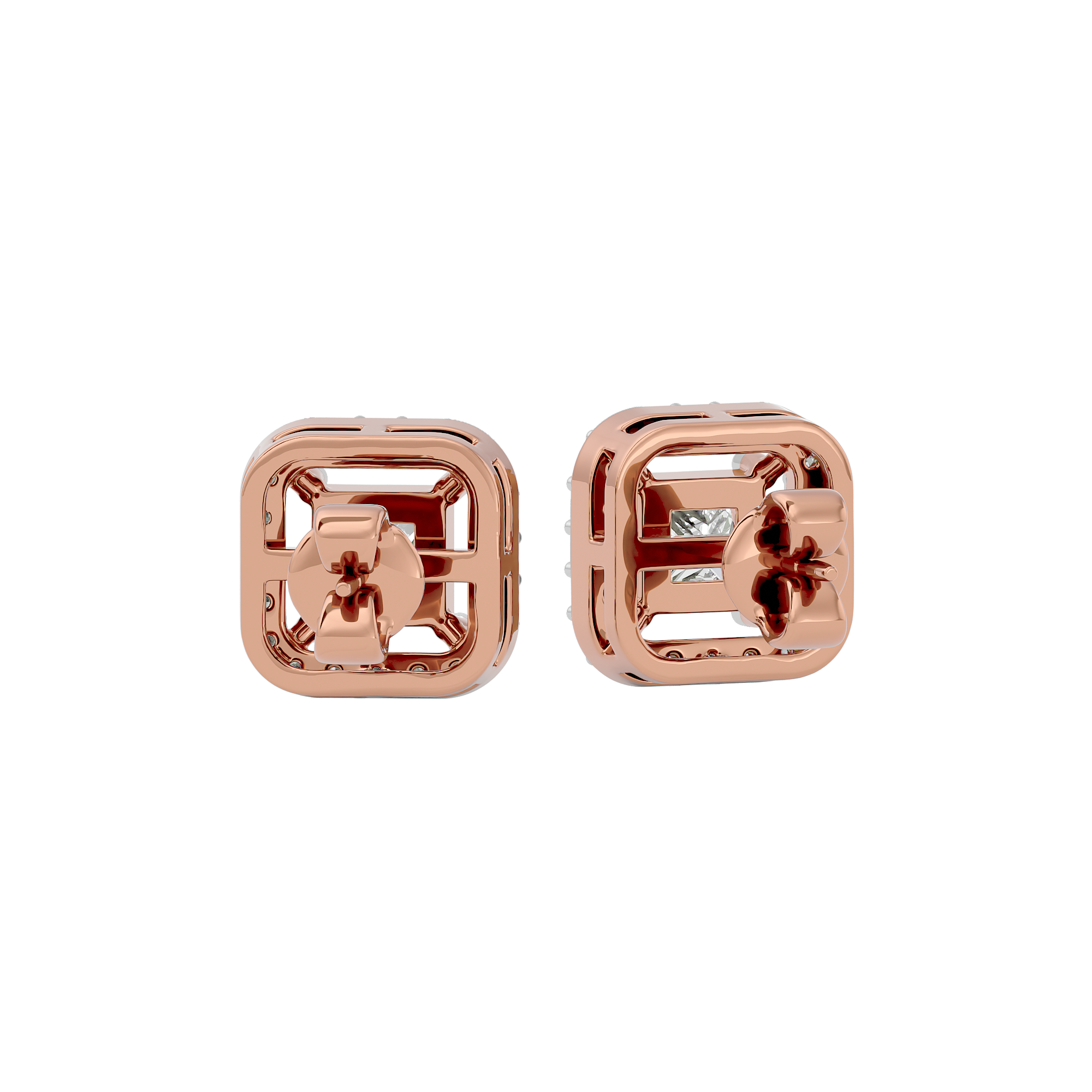 1 ct Princess studs with square halo - Basket setting